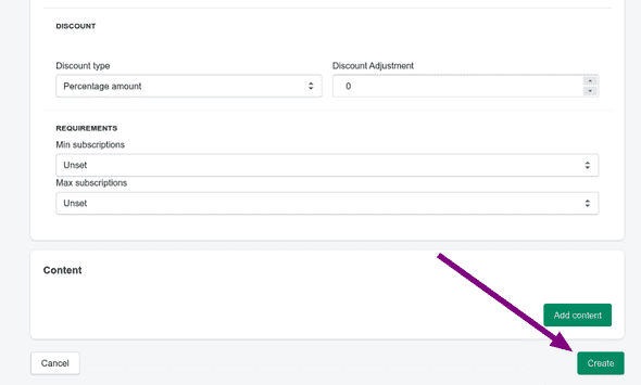 Screenshot showing create button