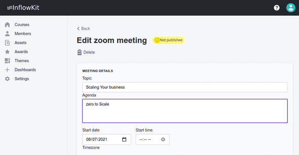 Screenshot showing meeting details