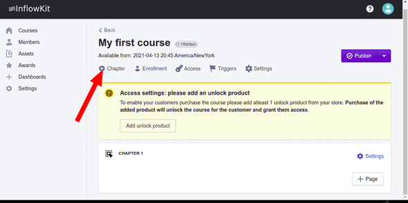 Screenshot showing add chapter button