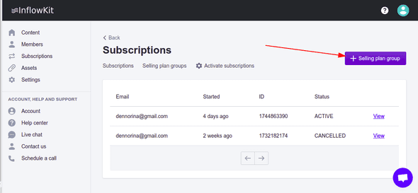Screenshot + selling plan group