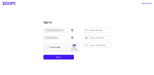 Screenshot showing sign in to Zoom